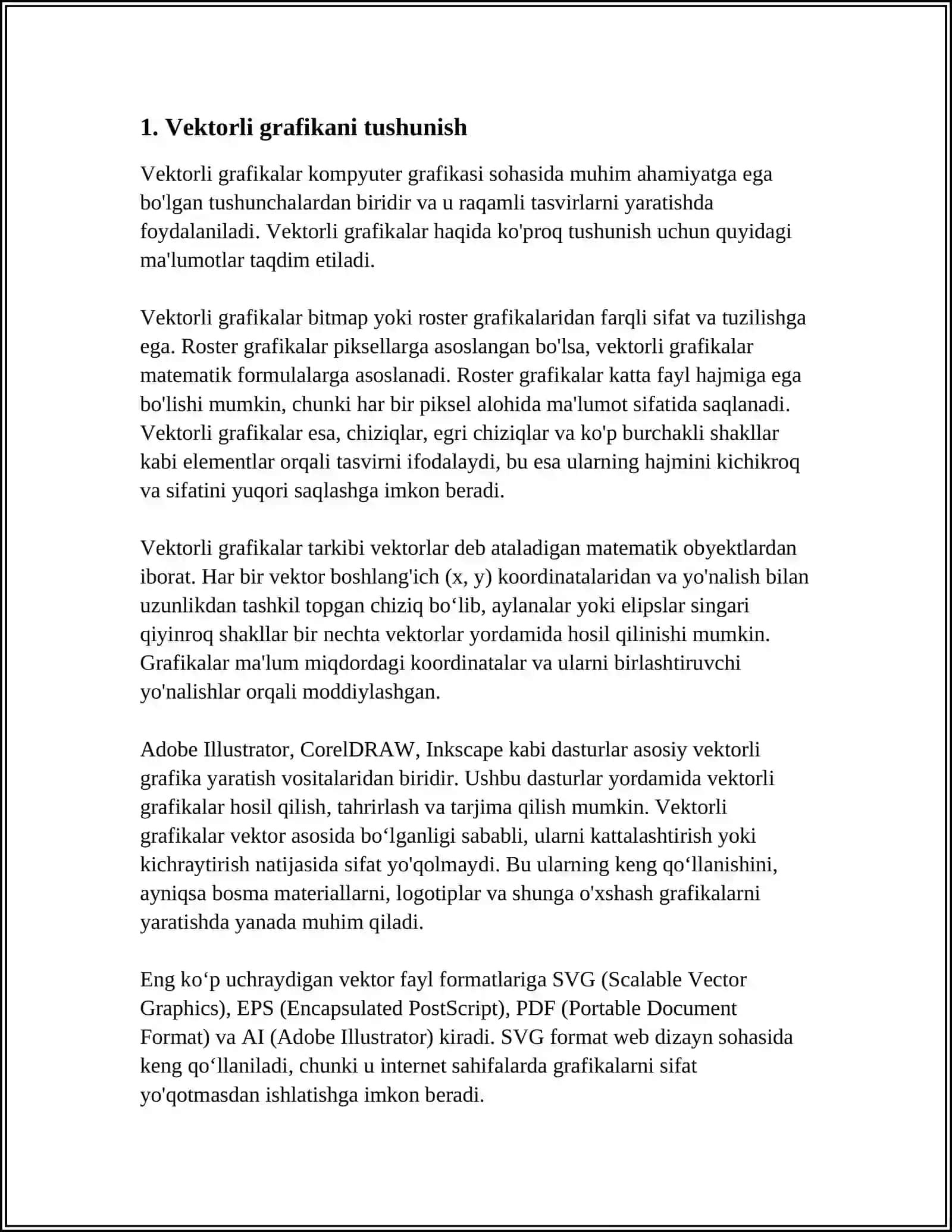KOMPYUTER GRAFIKASI TURLARI: VEKTORLI, RASTRLI, FRAKTAL, CD-GRAFIKA 3
