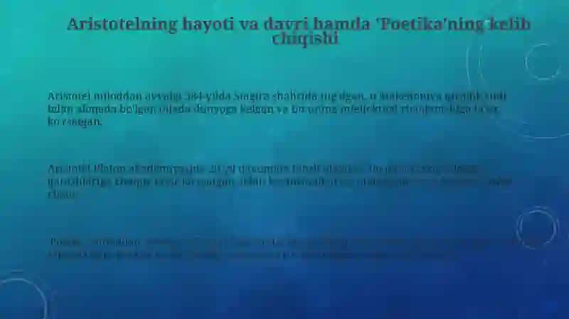 Aristotelning "Poetika" asarini òrganish, sharhini yozish 3