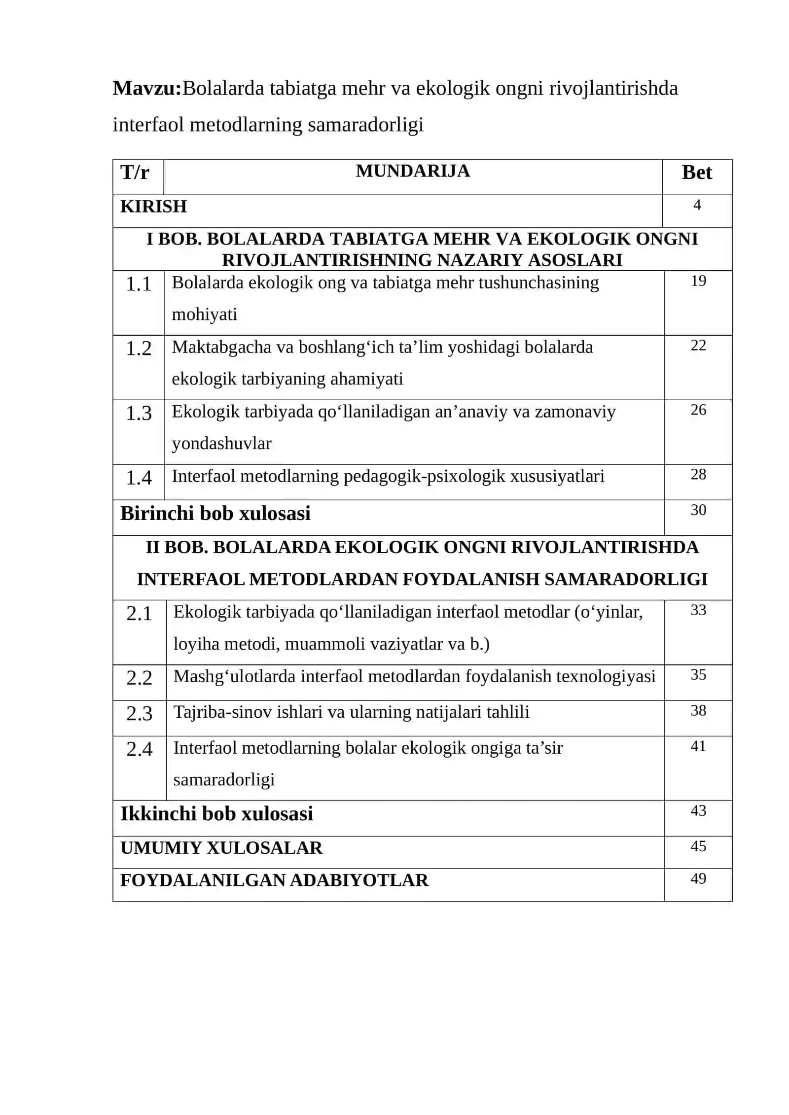BOLALARDA TABIATGA MEHR VA EKOLOGIK ONGNI RIVOJLANTIRISHDA INTERFAOL METODLARNING SAMARADORLIGI 3