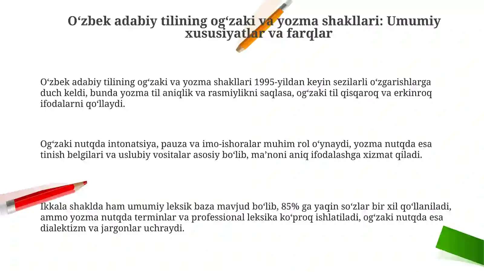 Oʻzbek adabiy tilining ogʻzaki va yozma shakllari 3