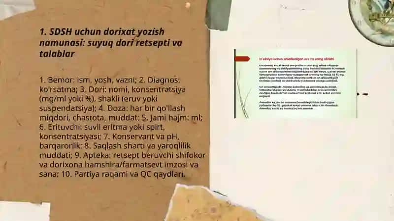 Suyuq dori turlari SDSH uchun dorixat yozish namunasi 3