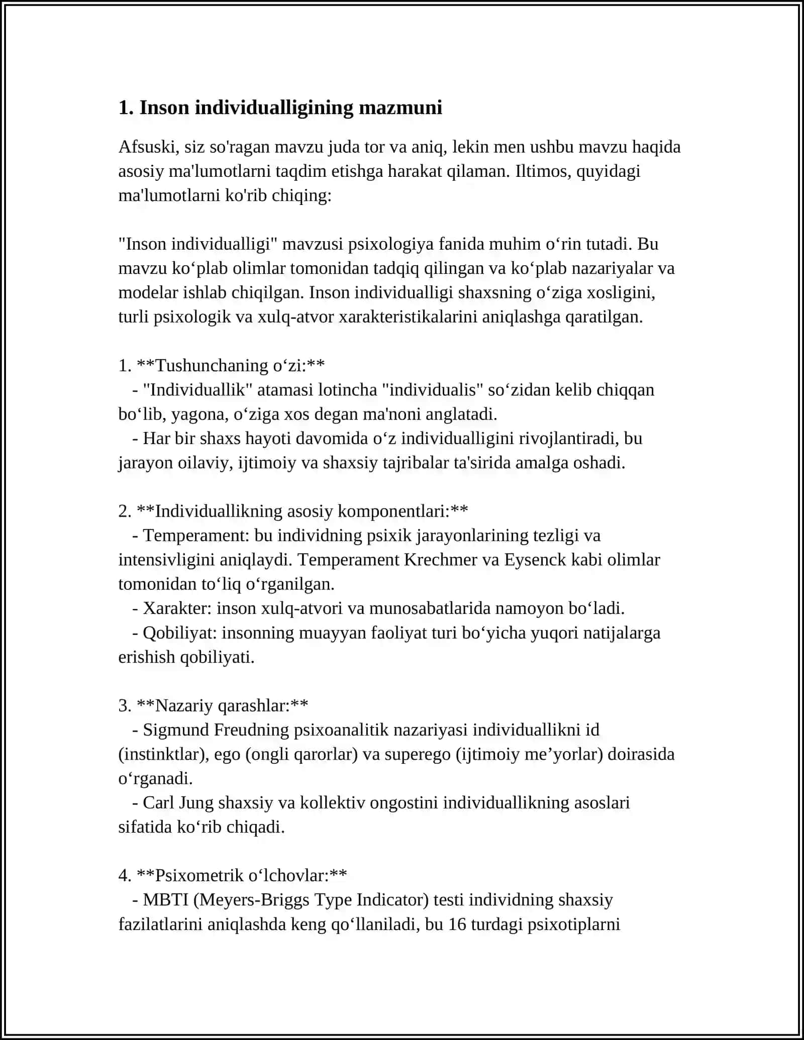 INSON INDIVIDUALLIGINING TURLI PSIXOLOGIK MAKTABLARDA OʻRGANILISHI 3