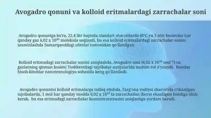 Avogadro qonuni va kolloid eritmalardagi zarrachalar soni 3