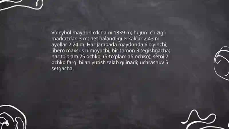 Voleybol, Basketbol, Gandbol, Futbol sport oʻyini qoidalari va yengil atletika 3