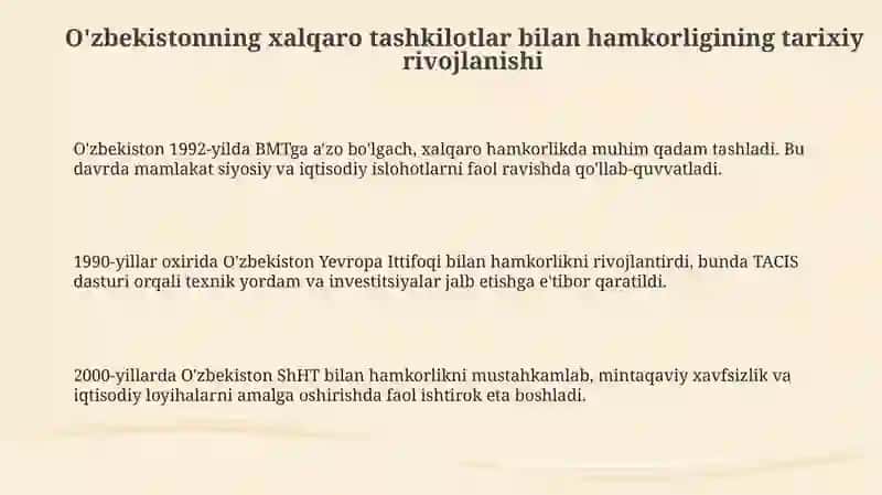 O'zbekistonning xalqaro tashkilotlar bilan hamkorligi 3