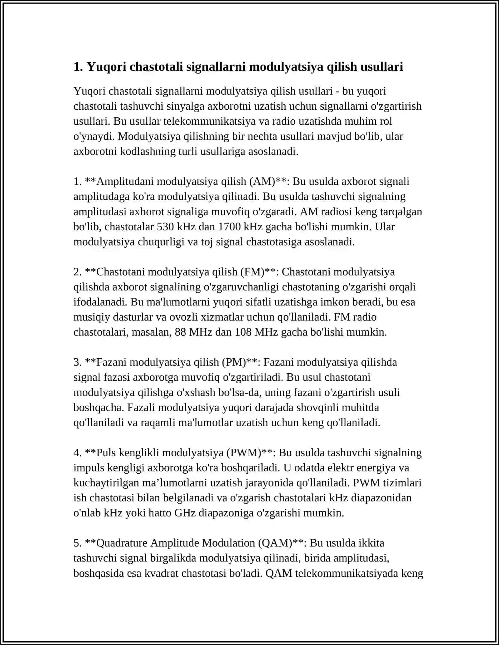 Yuqori chastotali signallarni modulyatsiya qilish usullari 3