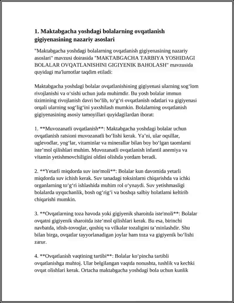 MAKTABGACHA TARBIYA YOSHIDAGI BOLALAR OVQATLANISHINI GIGIYENIK BAHOLASH 3