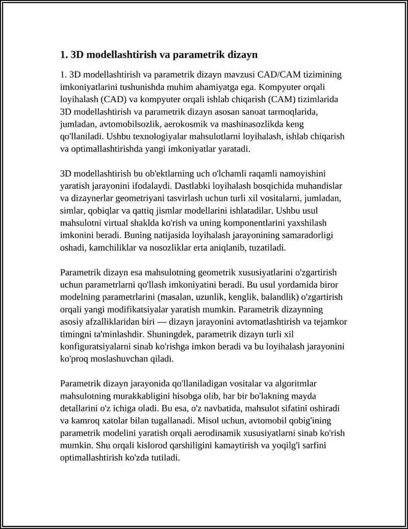 CAD/CAM TIZIMINING IMKONIYATLARI 3
