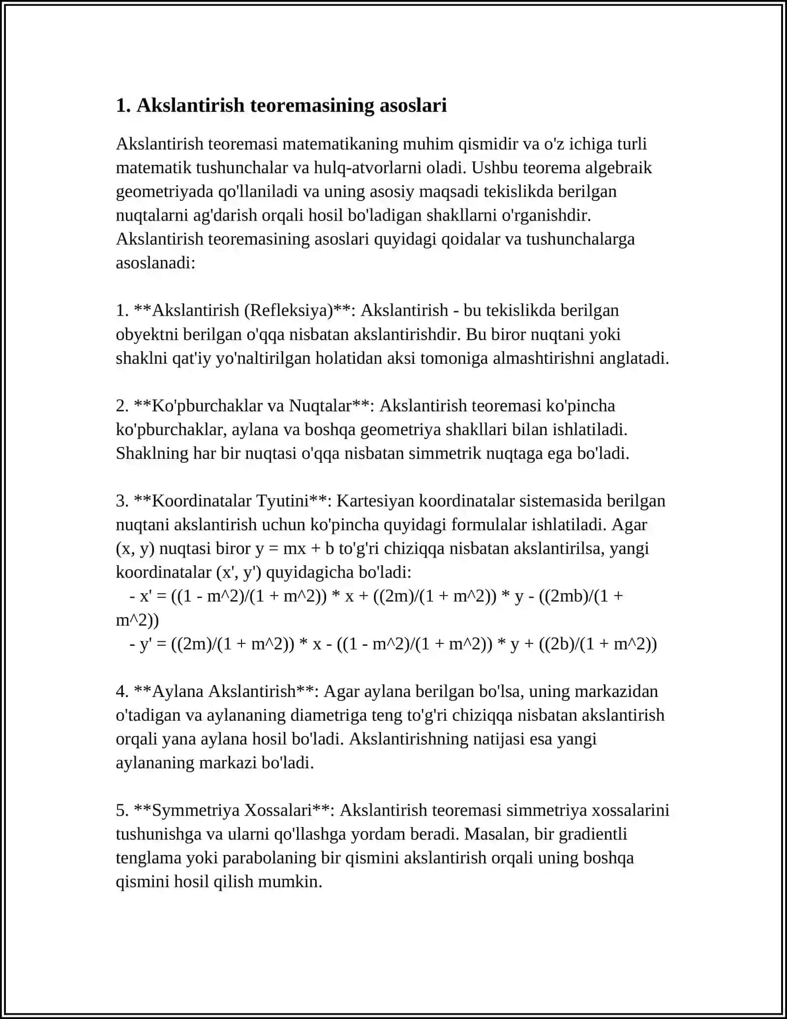 OSHKORMAS AKSLANTIRISH VA TESKARI AKSLANTIRISH HAQIDAGI TEAREMALAR 3
