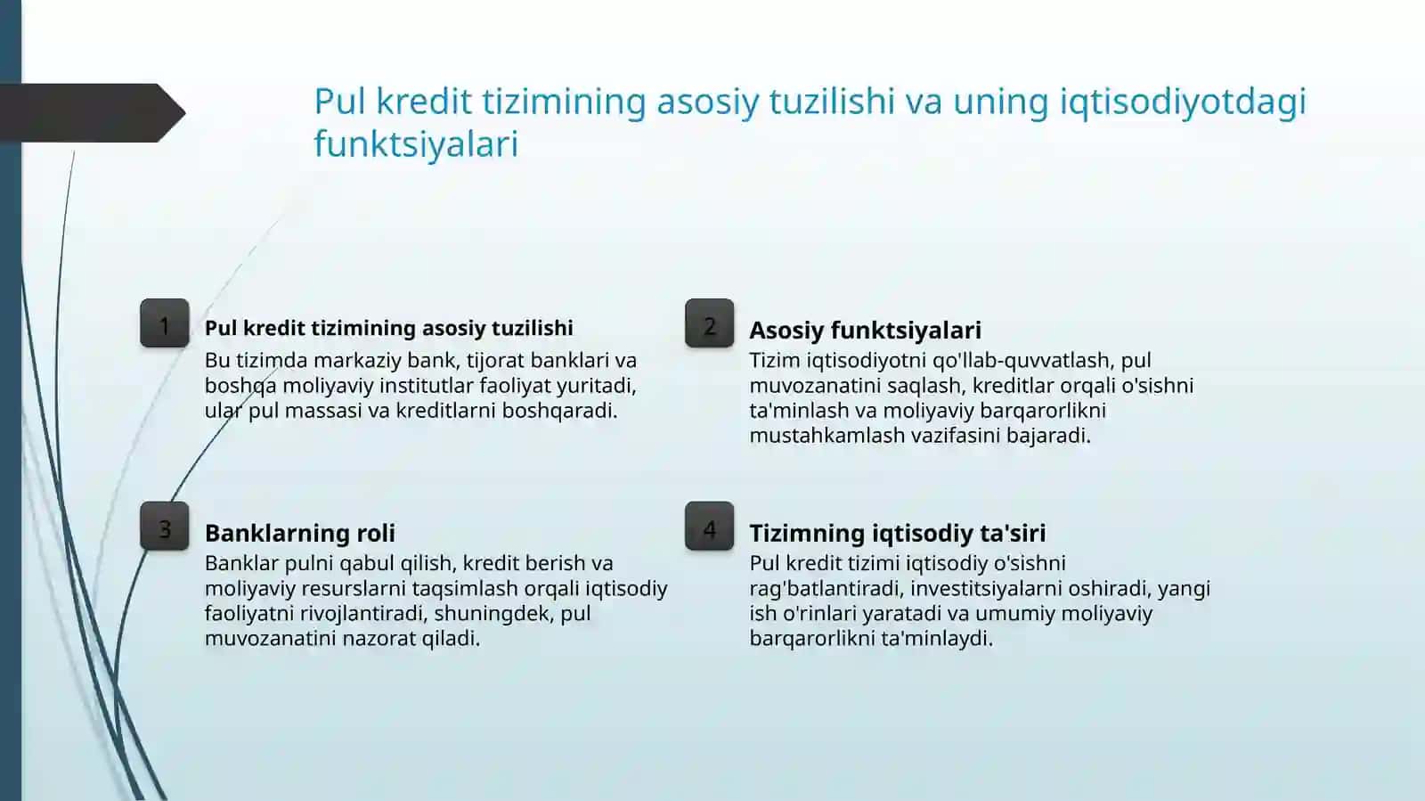 Pul kredit tizimi. Banklar va ularni iqtisodiyotdagi o'rni 3