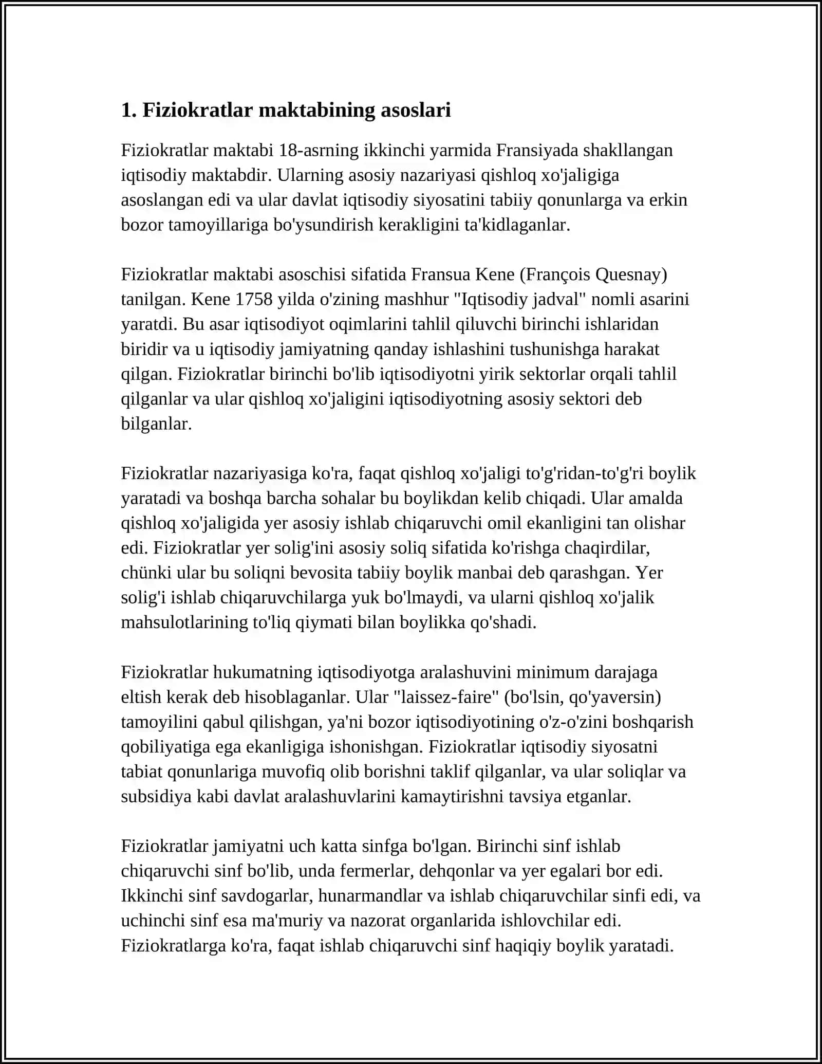 FIZIOKRATLAR MAKTABI- F. KENE 3