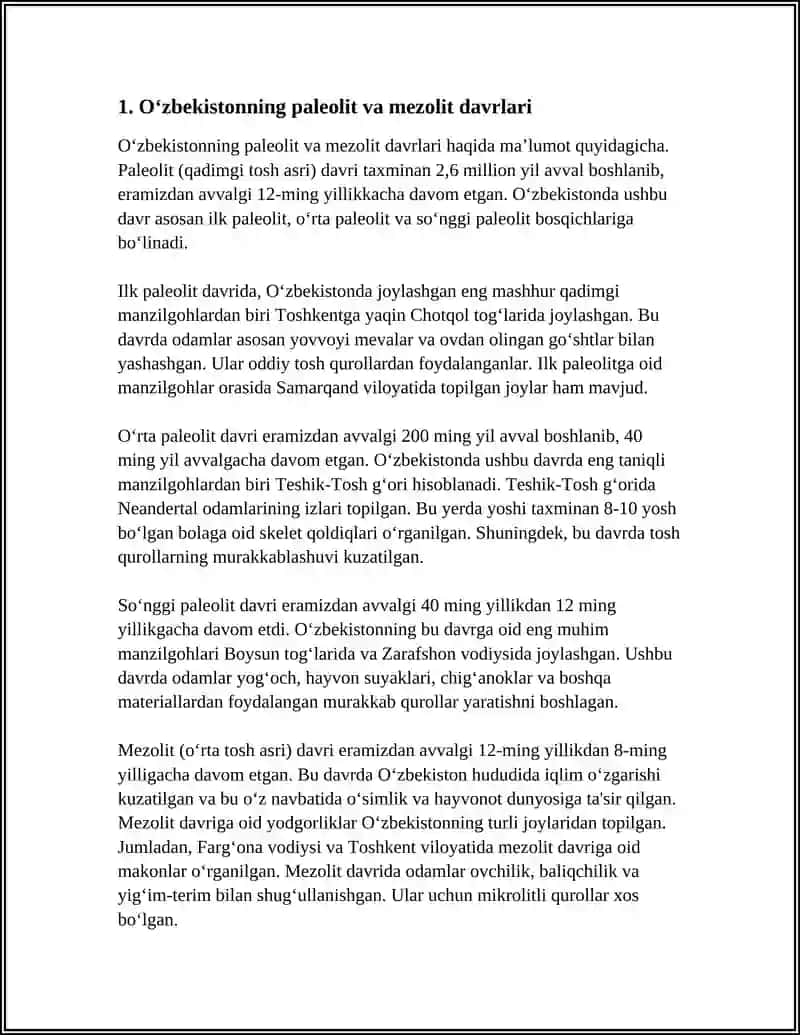 Oʻzbekistonning paleolit va mezolit davrlari 3
