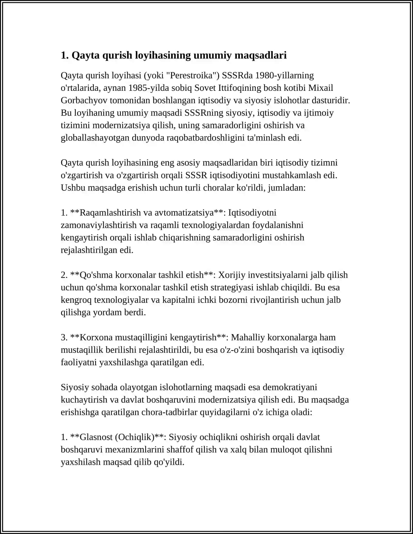QAYTA QURISH (REKONSTRUKSIYA) LOYIXASINI ISHLAB CHIQISH 3