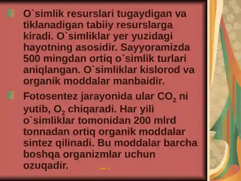 O'SIMLIK VA HAYVONOT DUNYOSINI MUHOFAZA QILISH 3