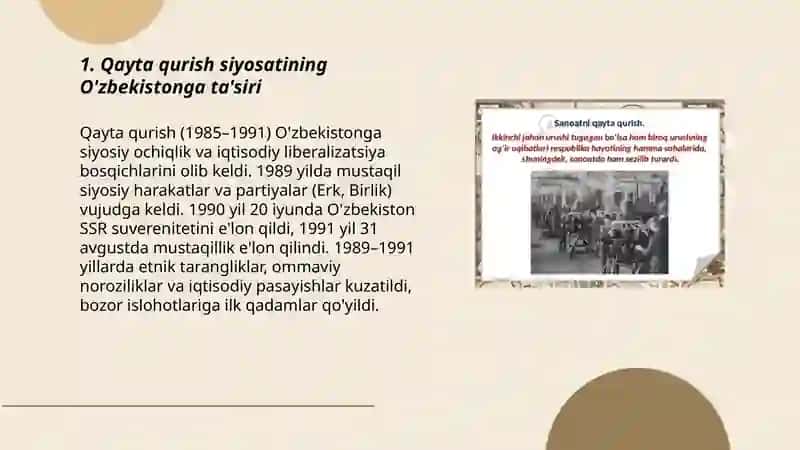 Qayta qurish siyosatining O'zbekistonga ta'siri 3
