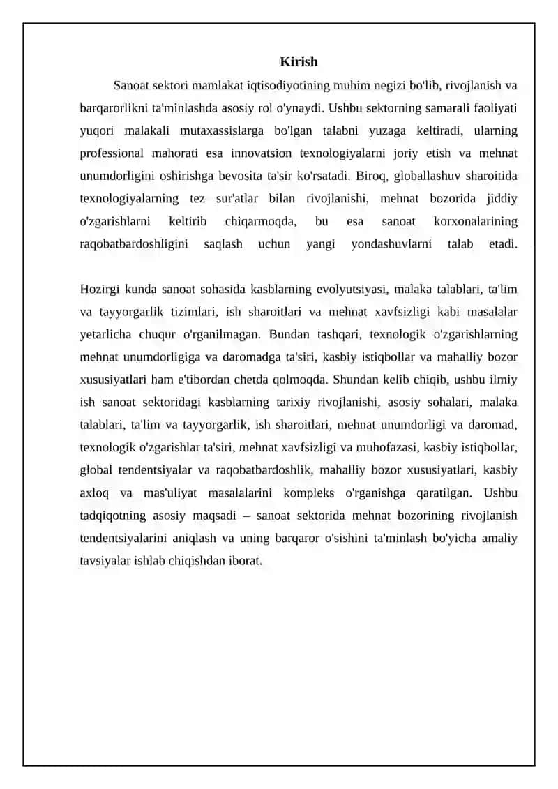 Sanoat Kasblarining Asosiy Yo'nalishlari va Talablari 3