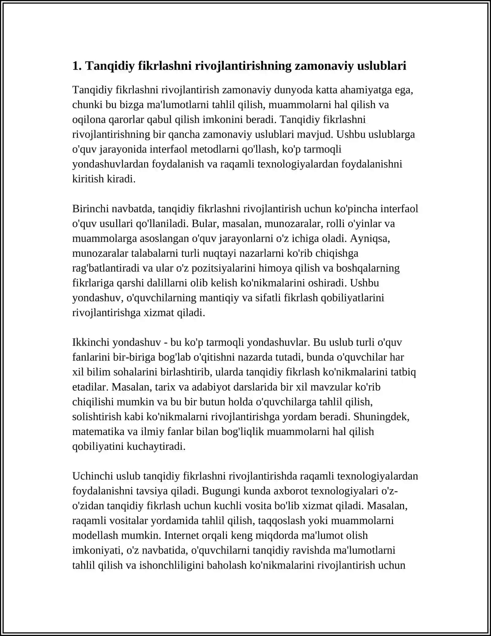 O'QUVCHILARDA TANQIDIY VA KREATIV FIKRLASHNI SHAKLLANTIRISHNING ZAMONAVIY METOD VA TEXNOLOGIYALARI 3