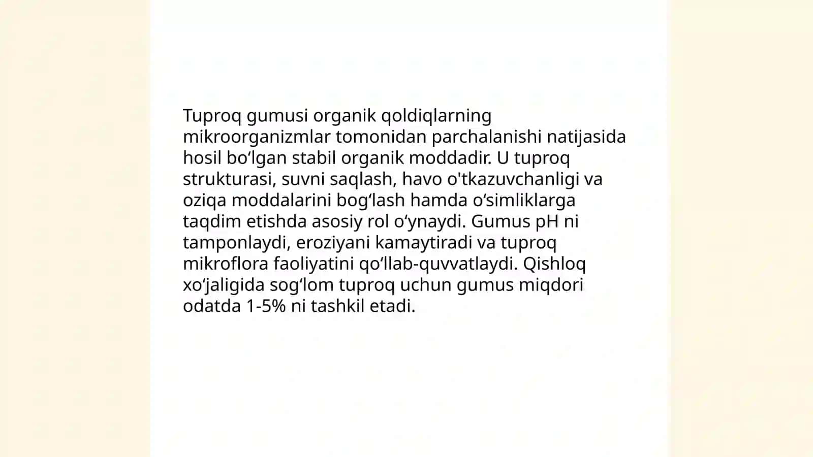 Tuproq gumusi, uning kelib chiqishi va xossalariga taʼsiri 3