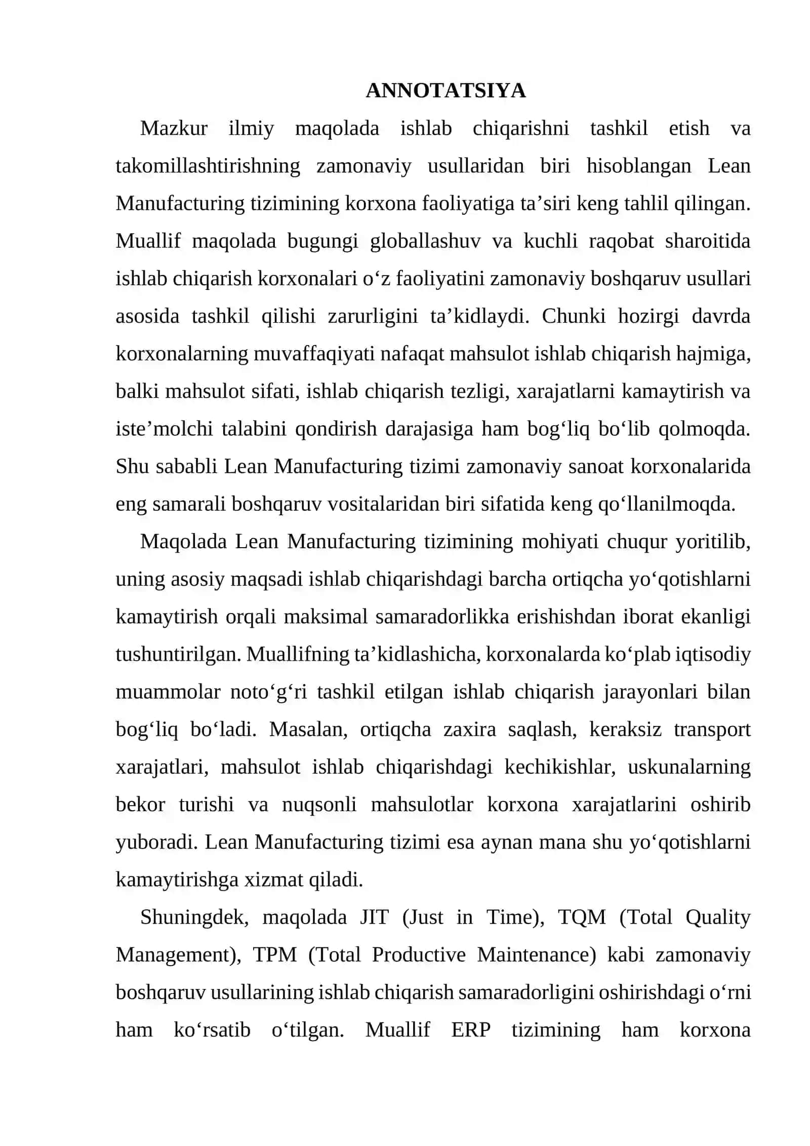 Lean Manufacturing tizimining korxona samaradorligiga ta’siri 3