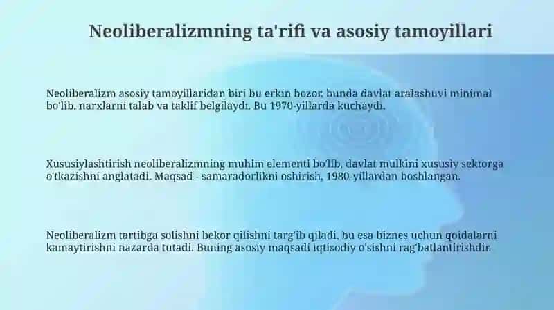 Neoliberalizm g’oyalarining mohiyati va ahamiyati 3