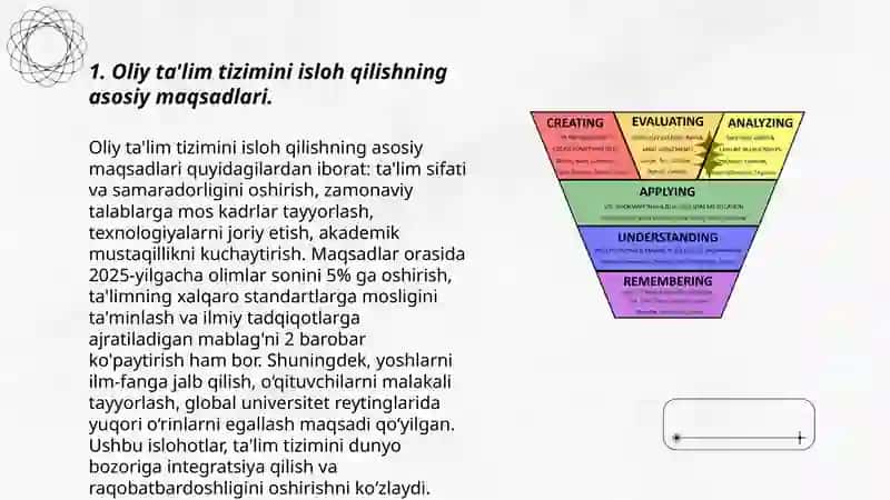 Oliy ta'lim tizimini yanada rivojlantirish chora tadbirlari to'g'risidagi 2909 qonuni tahlil qilish 3