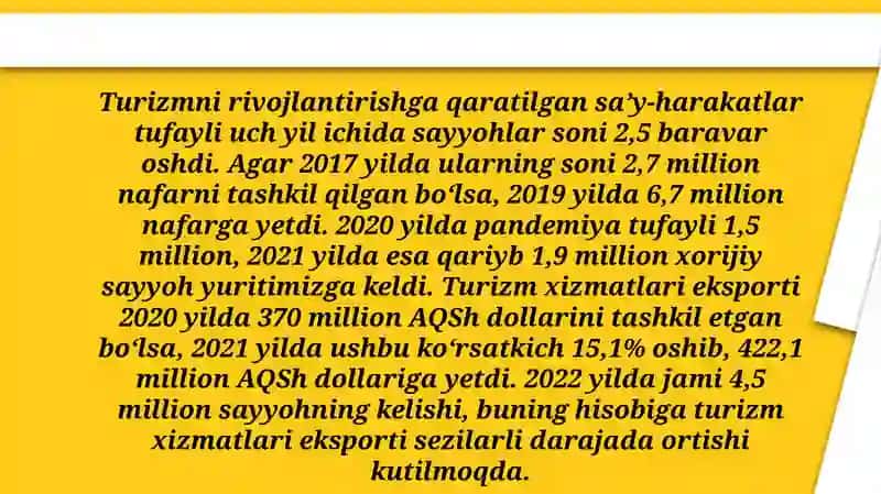 Turizm-O'zbekiston iqtisodiyotining drayveri 3