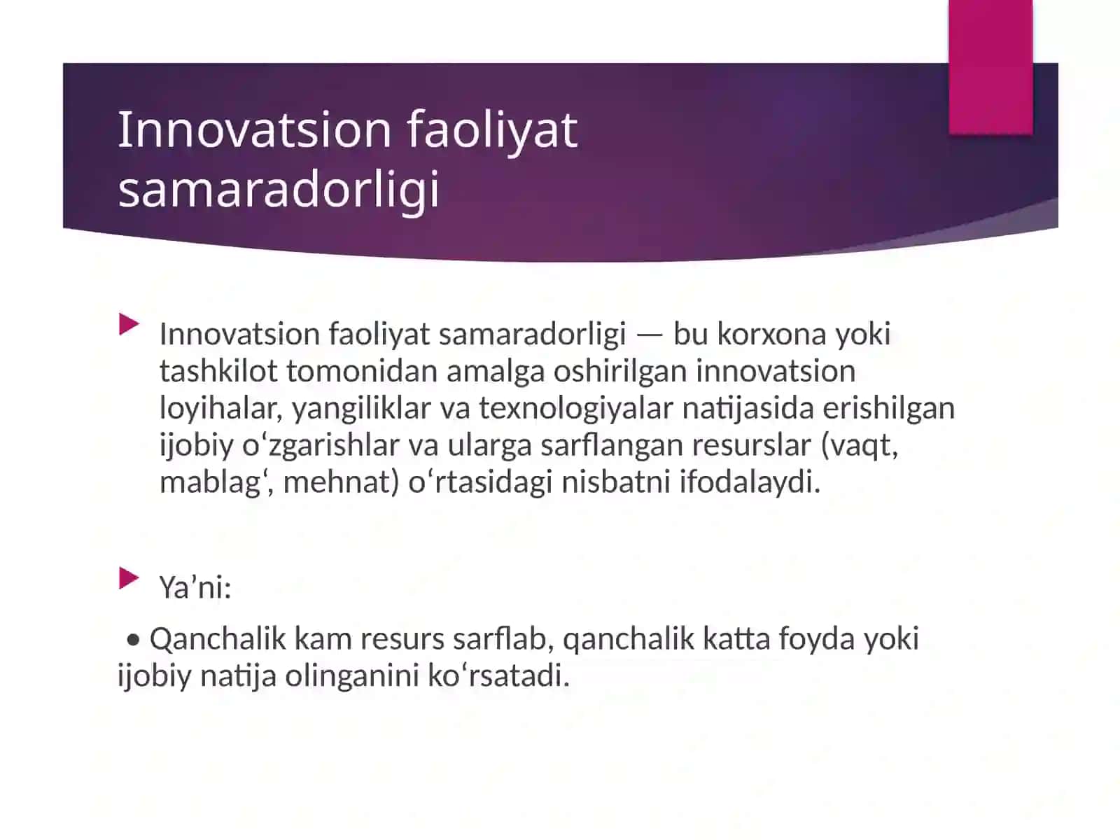 Innovatsion faoliyat samaradorligi turlari 3