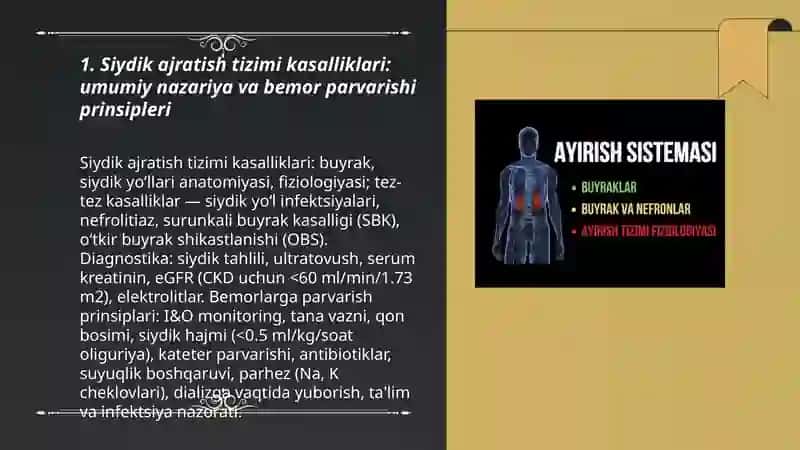 Siydik ajratish tizimi kassaliklarida bemorlar parvarishi va kuzatish 3