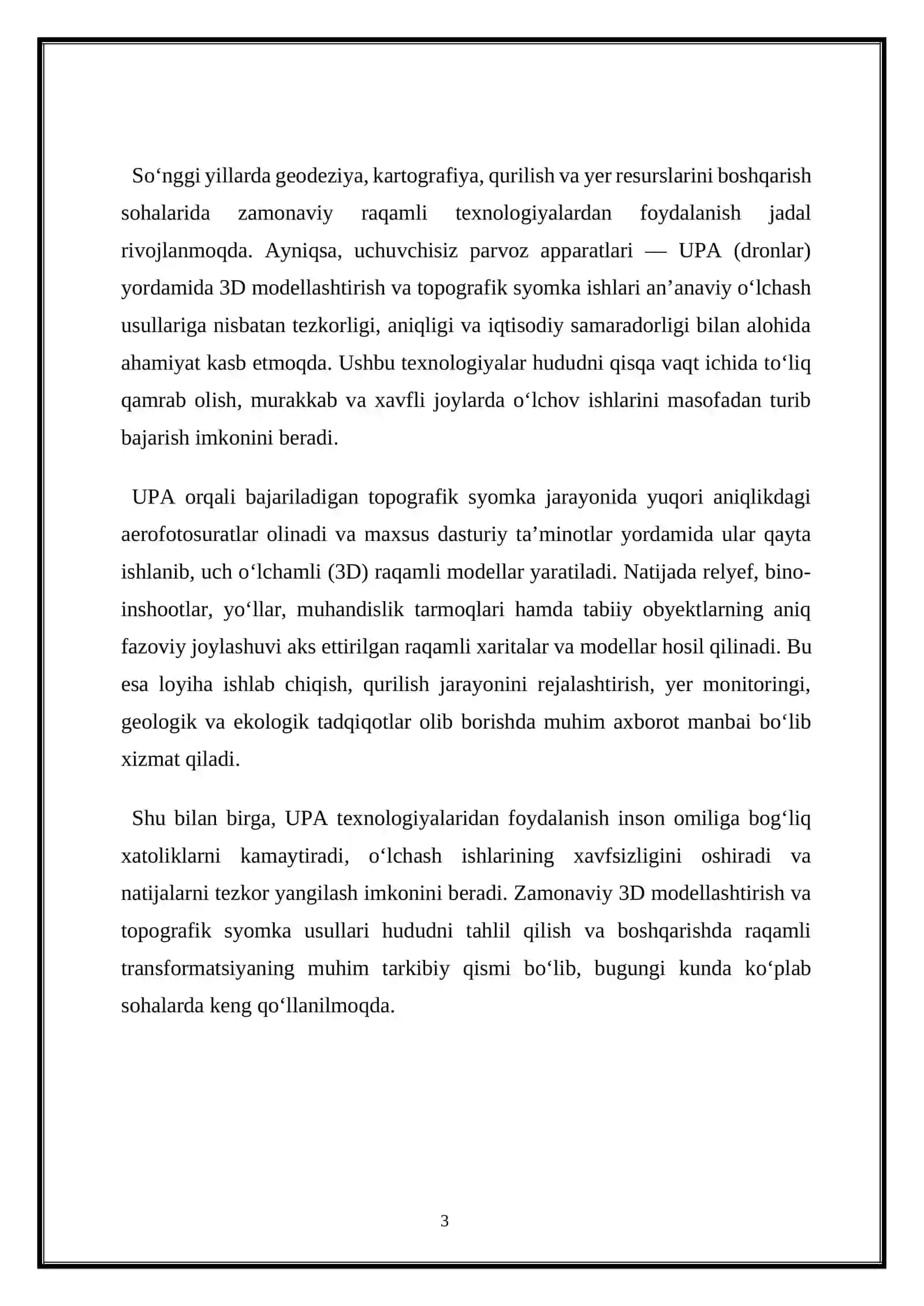 UPA (dron) orqali 3D modellashtirish va topografik syomka 3