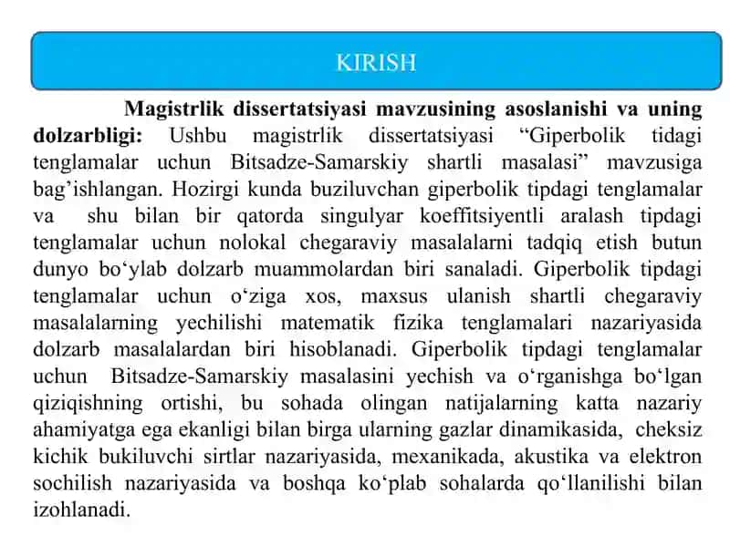GIPERBOLIK TIPDAGI TENGLAMALAR  UCHUN BITSADZE-SAMARSKIY SHARTLI MASALASI 3