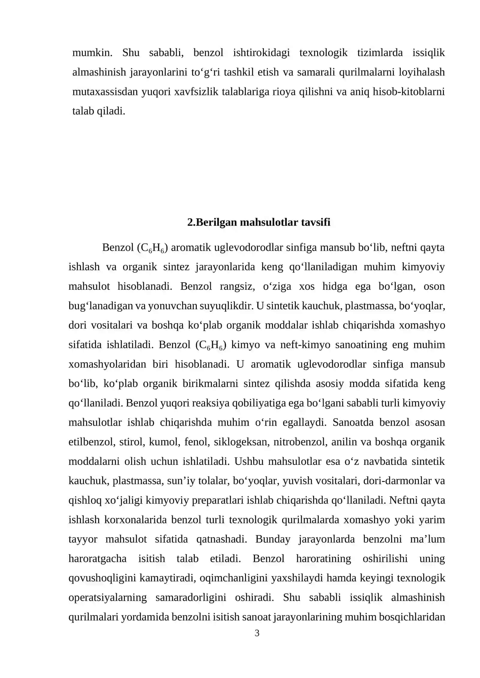 Benzolni isitish uchun vertikal issiqlik g‘ilofsimon almashinish qurilmasini hisoblang va loyihalang 3