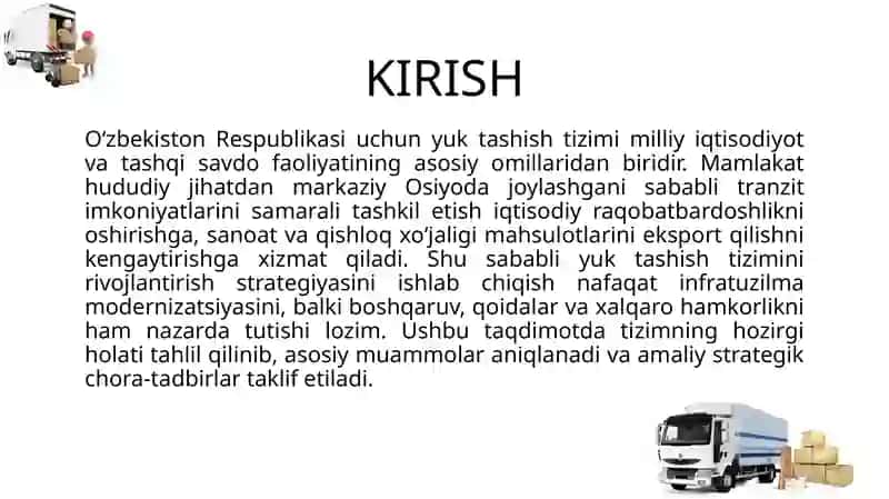 O'zbekiston Respublikasi yuk tashish tizimini rivojlantirish strategiyasi 3