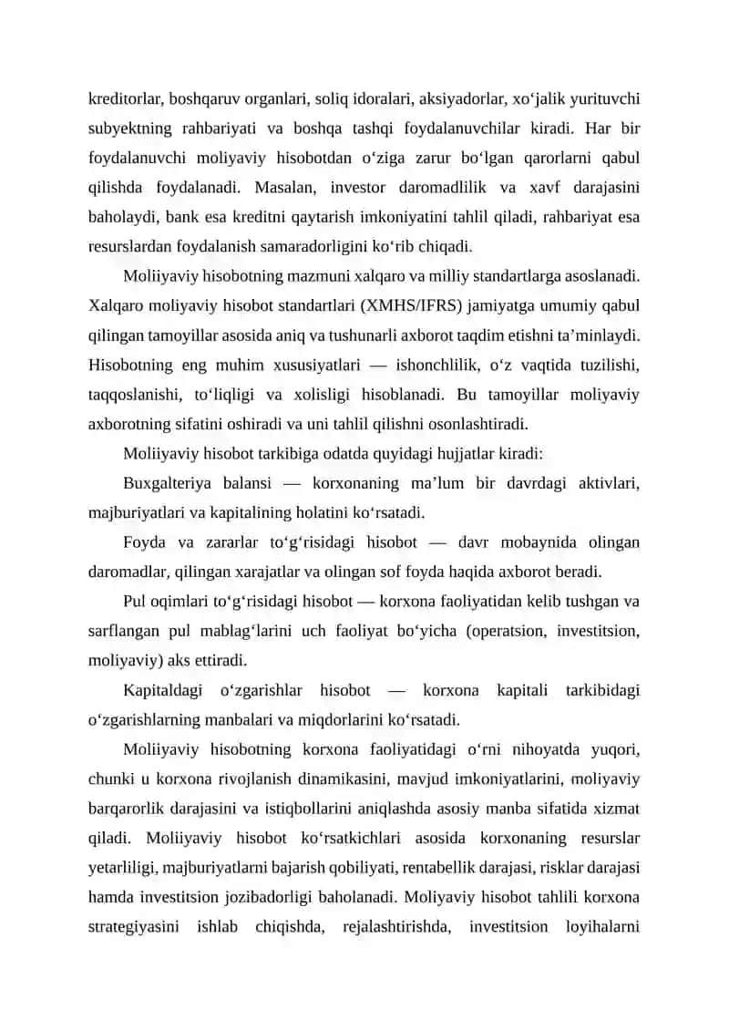 Moliyaviy hisobot ko‘rsatkichlari asosida korxona faoliyatini kompleks tahlil qilish. test masala va savollar 3