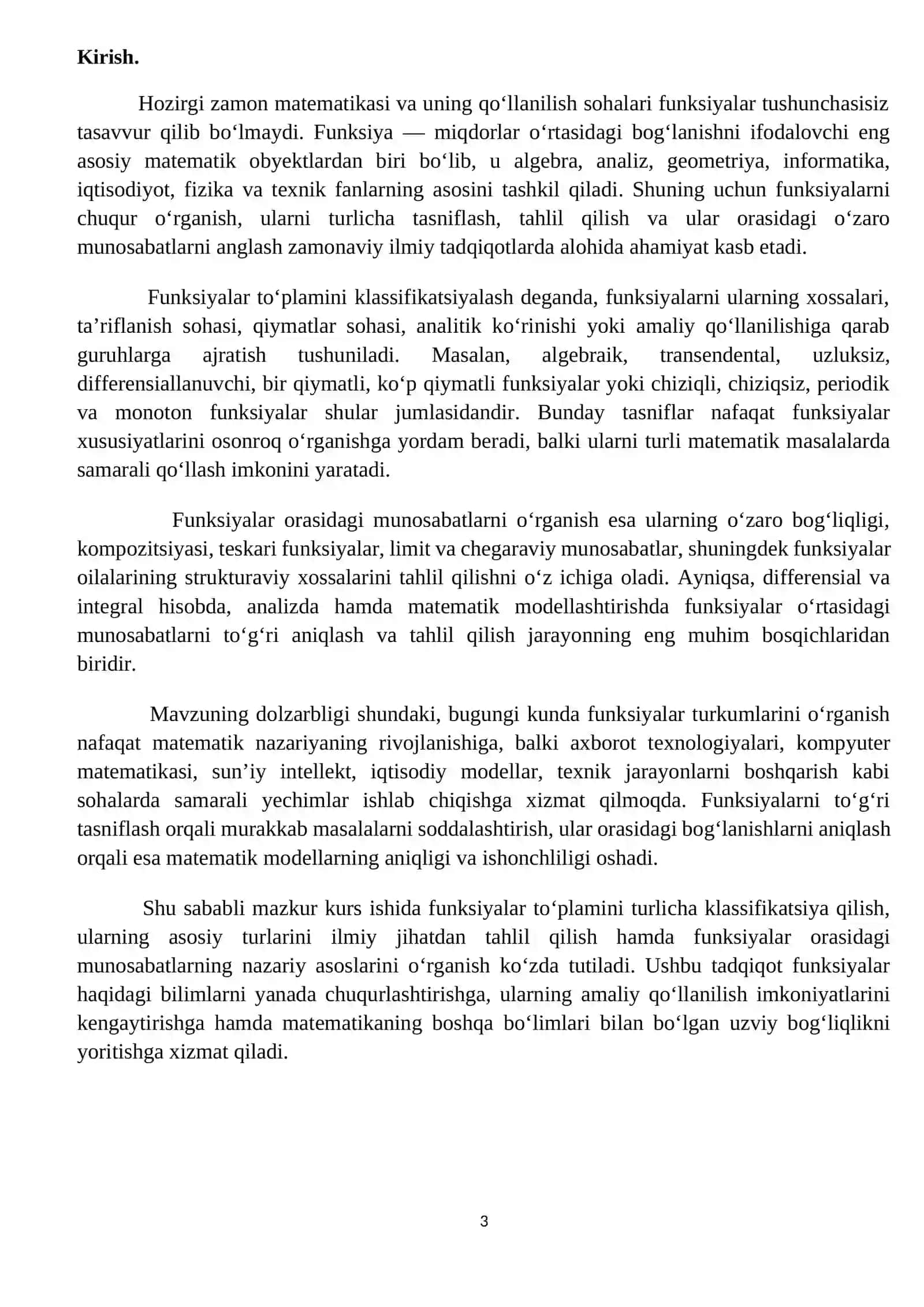 Funksiyalar to’plamini turlicha klassifikatsiyalash va ular orasidagi munosabatlarni o 3