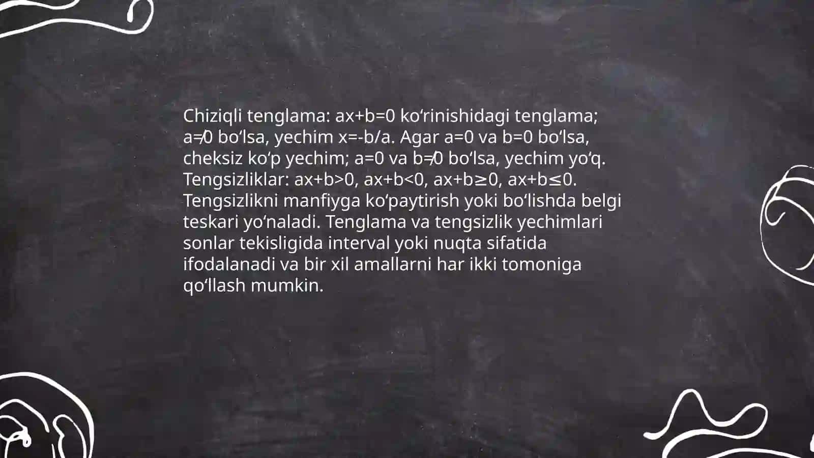 8-sinf matematika: Chiziqli tenglamalar va tengsizliklar 3