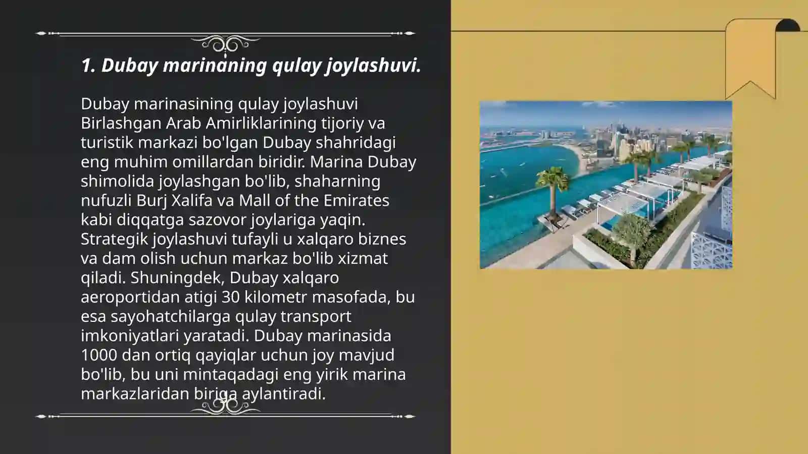 Dubay hududining turistik manzillari haqida Dubay marina Dubay island Deyra hududi haqida 3