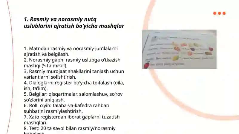 Madaniy nutqning gramatik va uslubiy me’yorlari bo’yicha mashq va topshriqlar tayyorlash 3