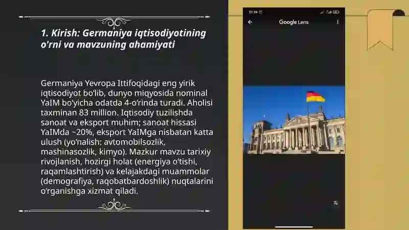 Germaniya iqtisodiyoti tarix, hozir,va kelachagi haqida rasmli slayd 3