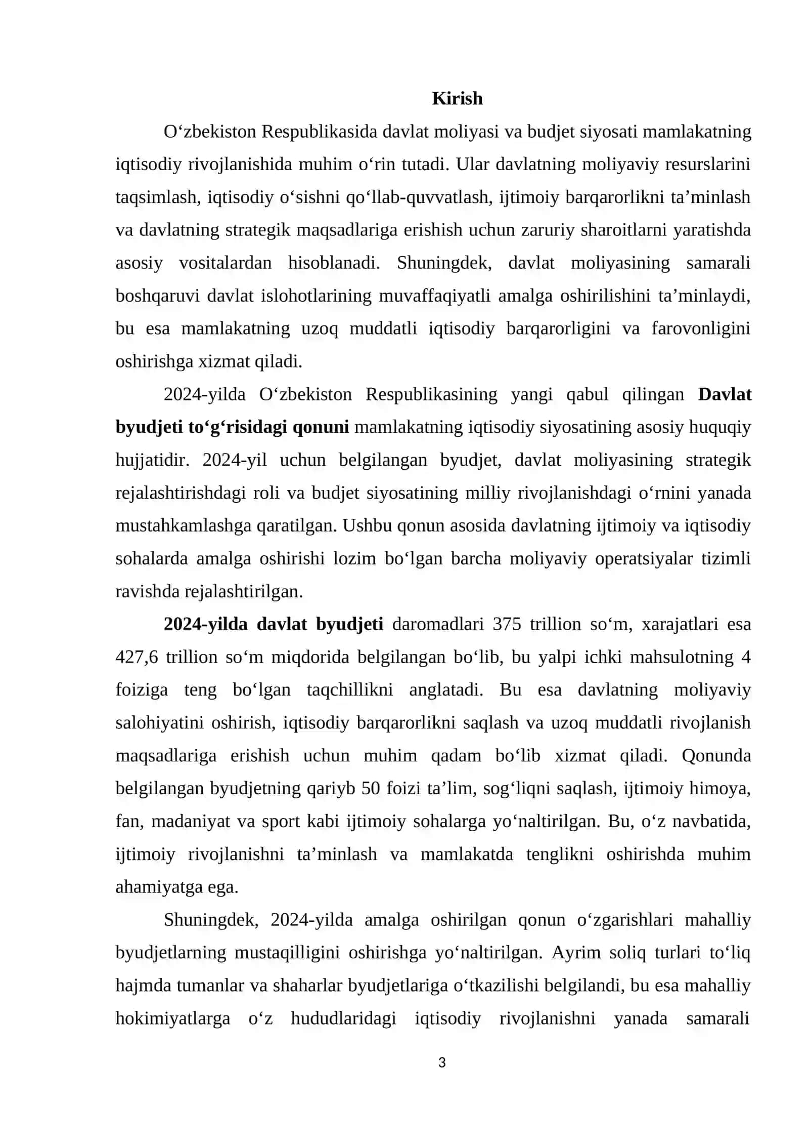 Harakatlar strategiyasida davlat moliyasining o‘rni va ahamiyati – Mustaqil ish (DOC) | 3