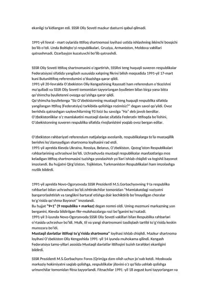 O‘zbekiston Respublikasining Mustaqil Tashkil Etish Tarixi 3