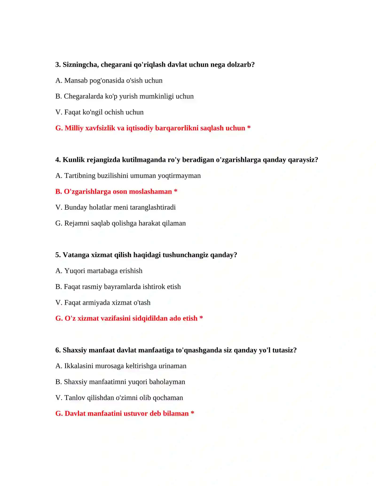 BOJXONA KASBIY TANLOVI - NOMZODLAR UCHUN PSIXOLOGIK TEST SAVOLLARI 3