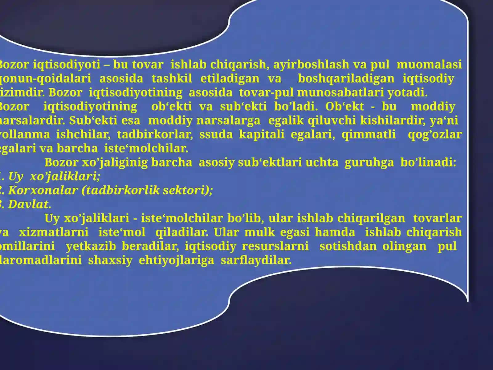Bozor iqtisodiyotining asoslarini o'rganamiz 3