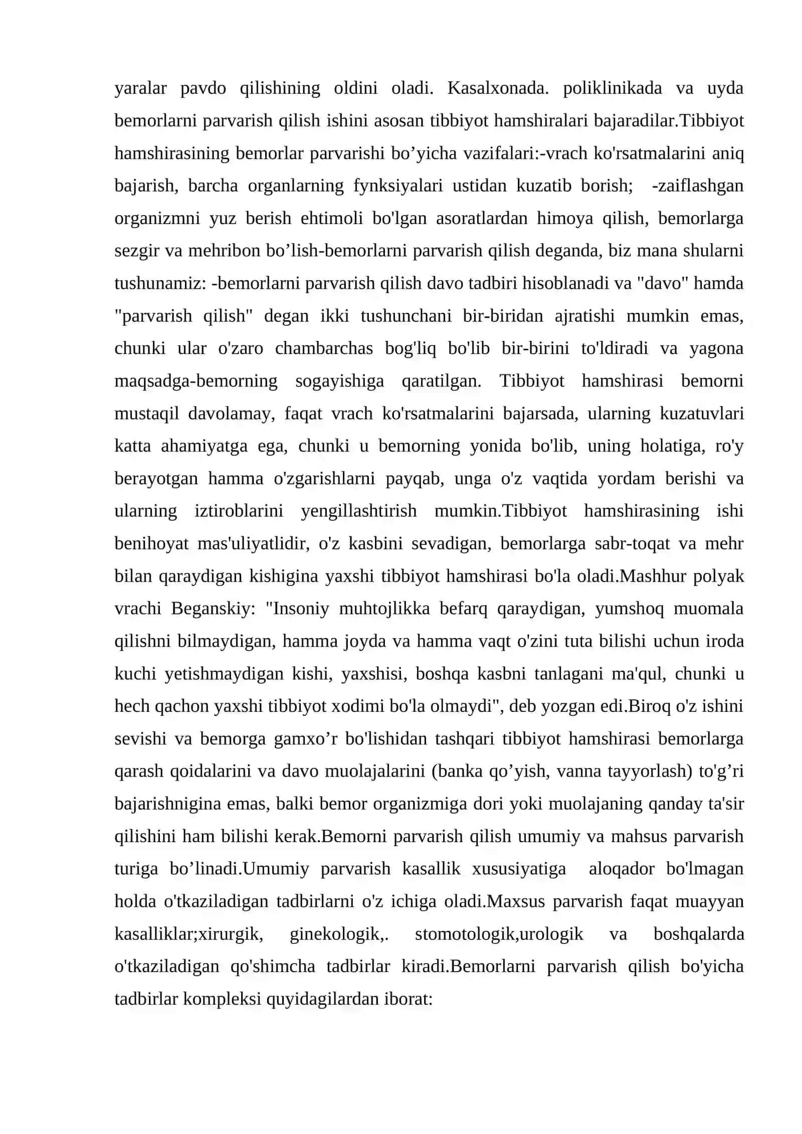 Bemorlarni parvarish qilishning ahamiyati. Tibbiyot hamshirasining vazifalari 3