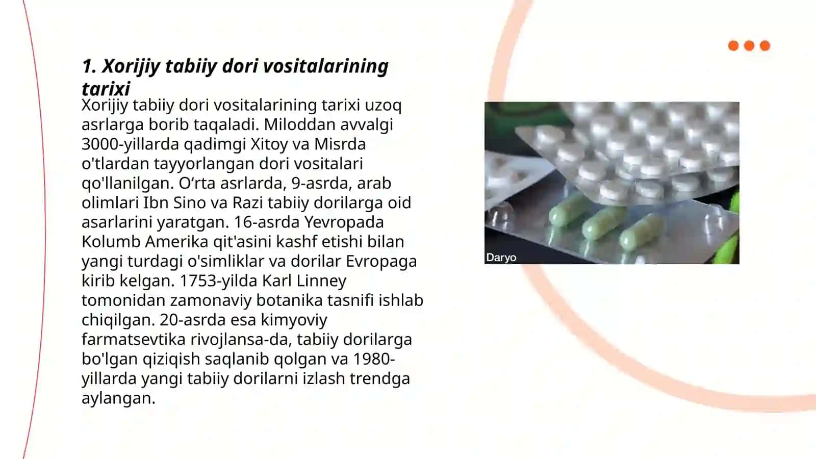 Xorijiy tabiiy dori vositalari va ularni maqsadli qoʻllanilishi. Sharqiy va Gʻarbiy xalq tabobatidagi davolash tizimi 3