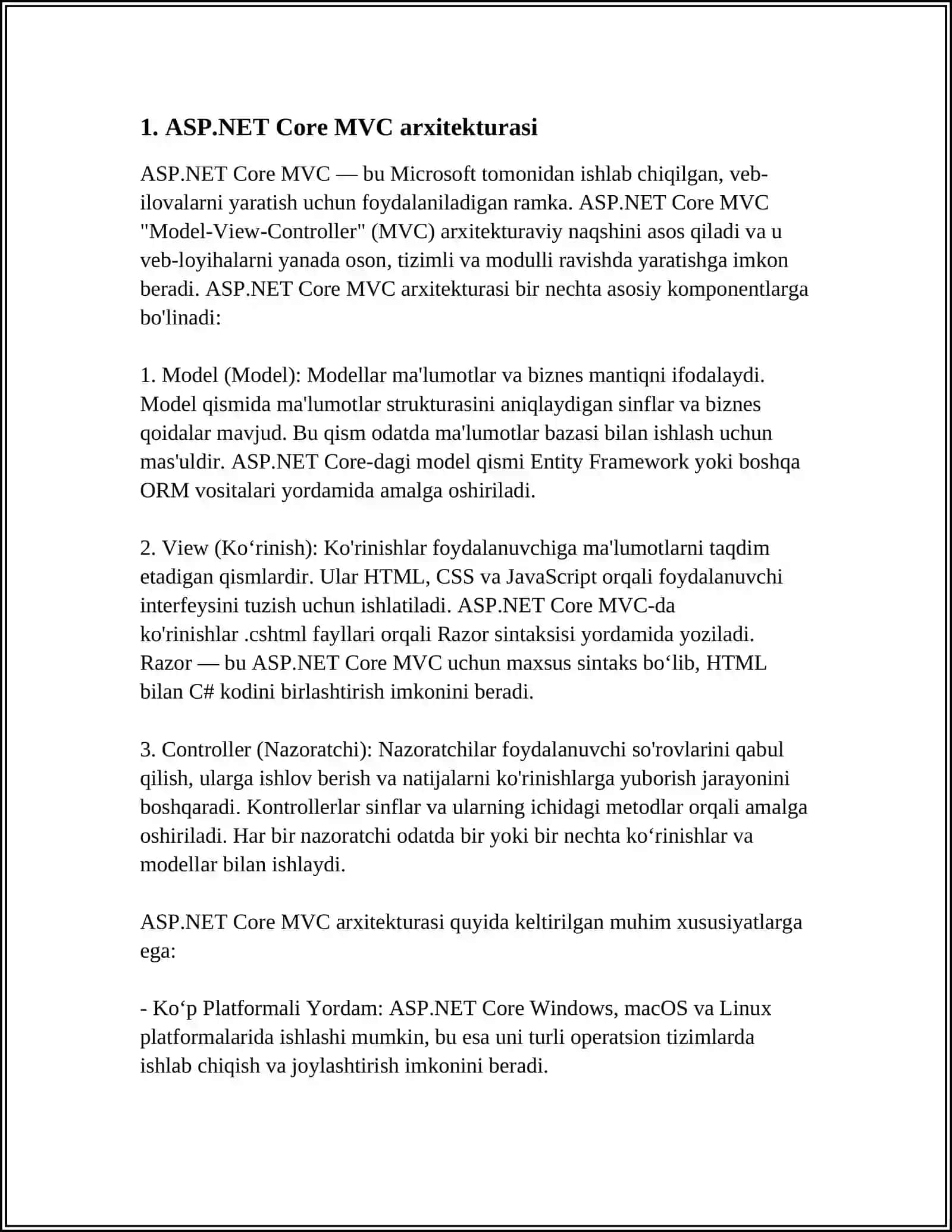 ASP.NET CORE MCV DA LOYIHA YARATISH JARAYONLARIDAGI SOZLAMALAR 3