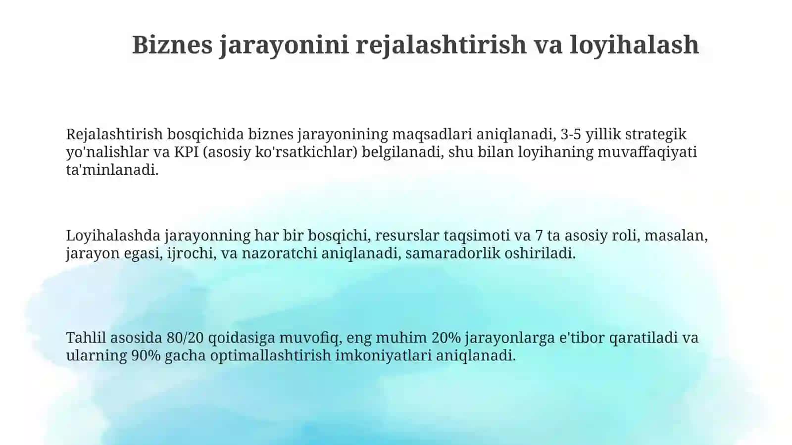 Biznes jarayonlarini tadbiq qilishning asosiy bosqichlari va ularning xususiyatlari 3