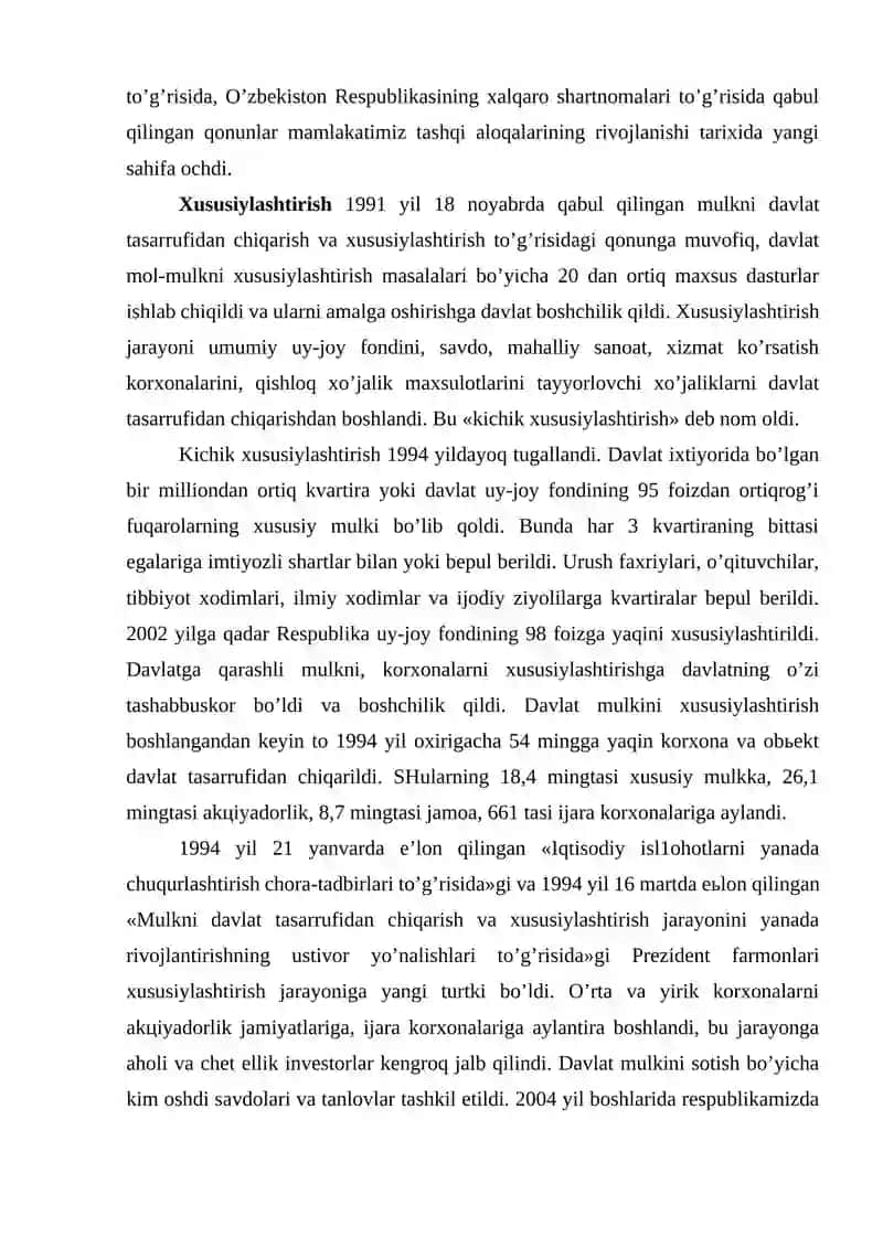 IQTISODIY ISLOHOTLАR, ХUSUSIY MULKCHILIKNING SHАKLLАNISHI. O’ZBEKISTONDА BOZOR MUNOSАBАTLАRINING RIVOJLАNISHI 3