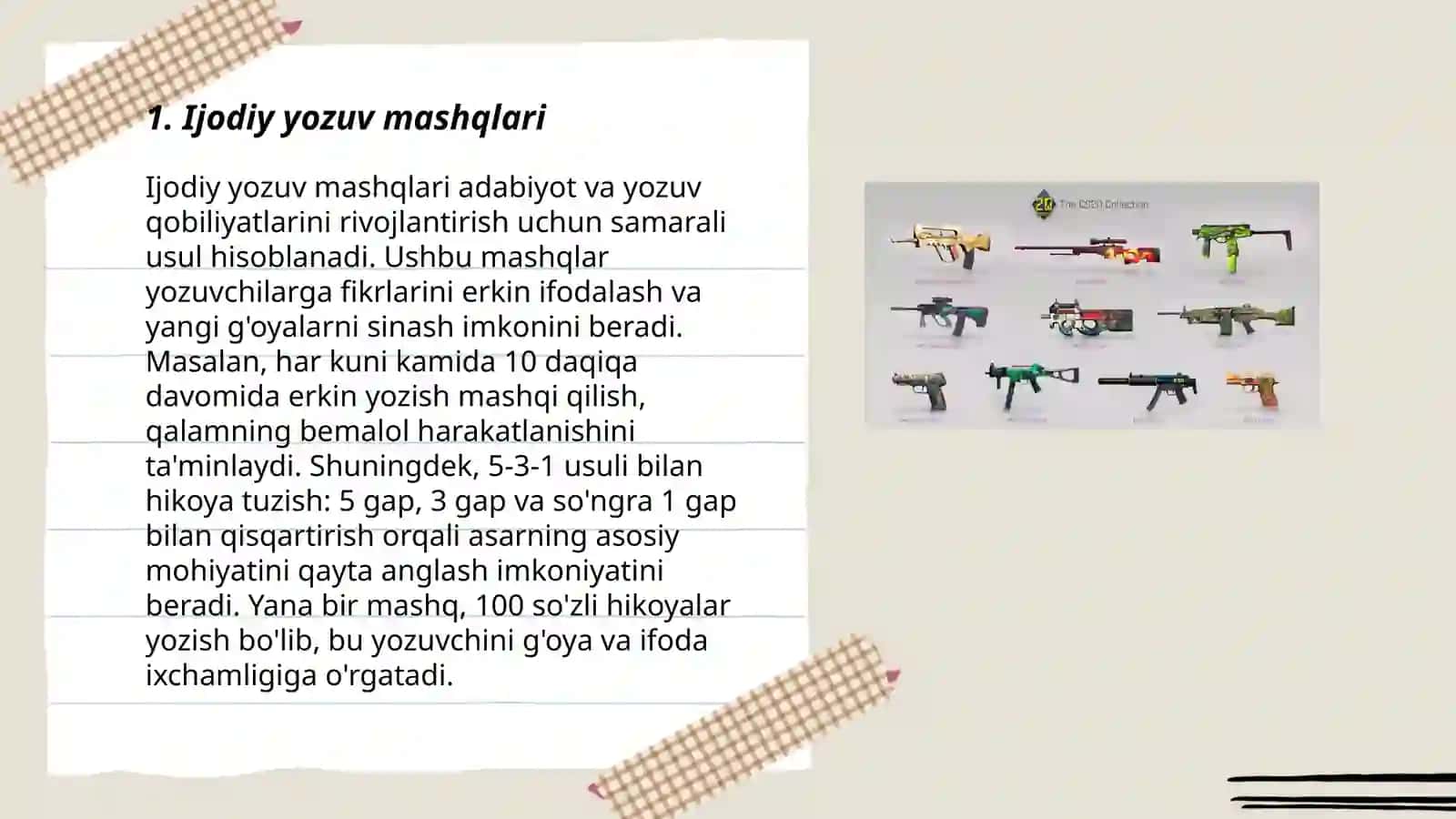 Ijodiy yozuv mashqlari 3