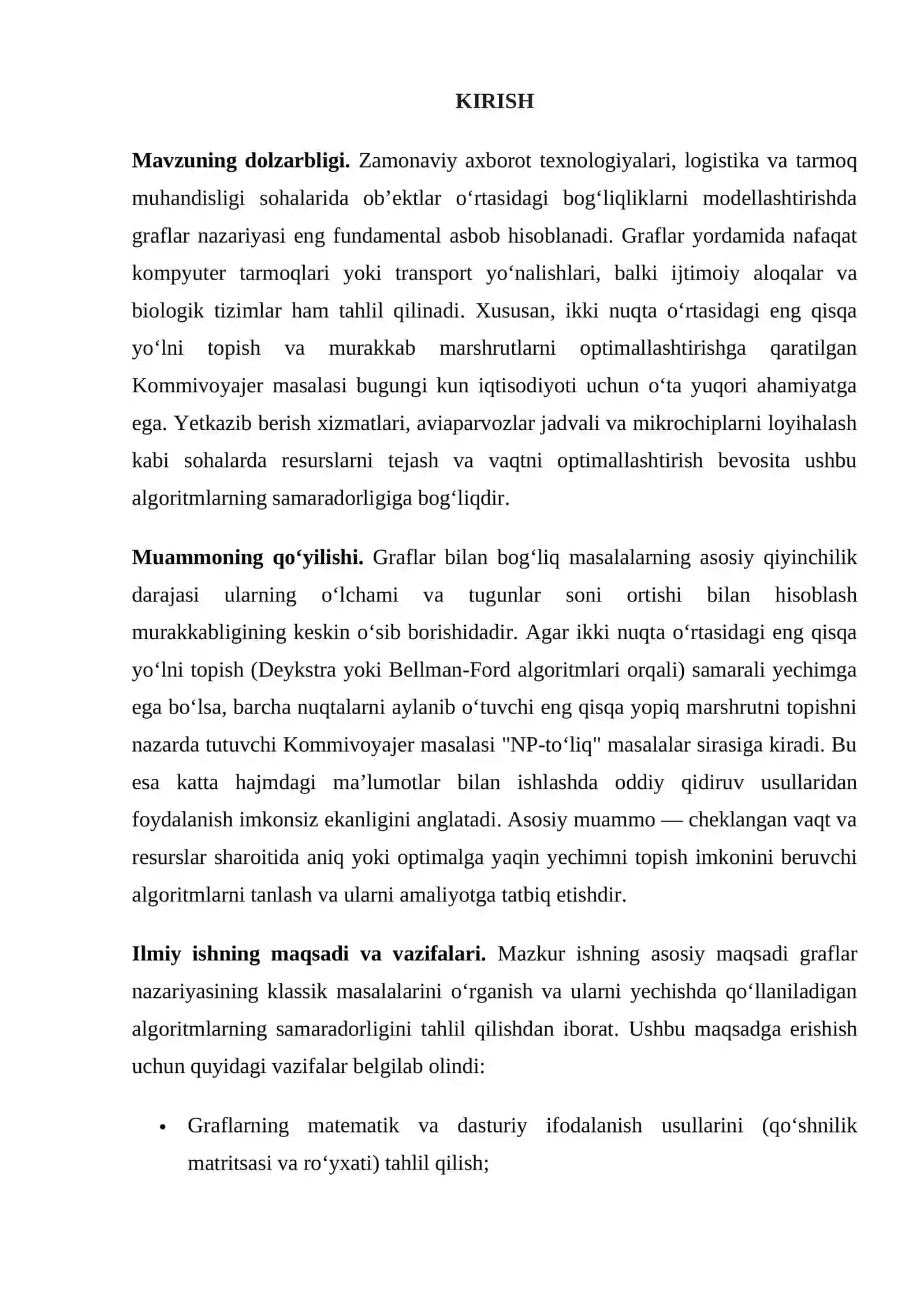 Graflar. Eng qisqa yo‘l. Kommivoyajer masalasi. 3