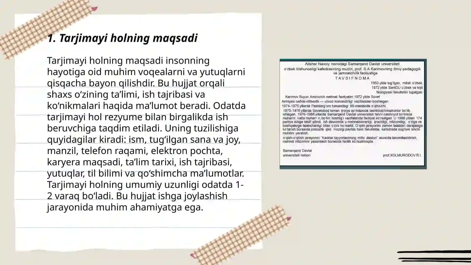 Tarjimayi hol. Tavsifnoma.Tavsiyanoma 3